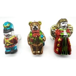 Vintage Set Of 3 Chrome Shiny Holiday Christmas Napkin Holders Engel Teddy Bear